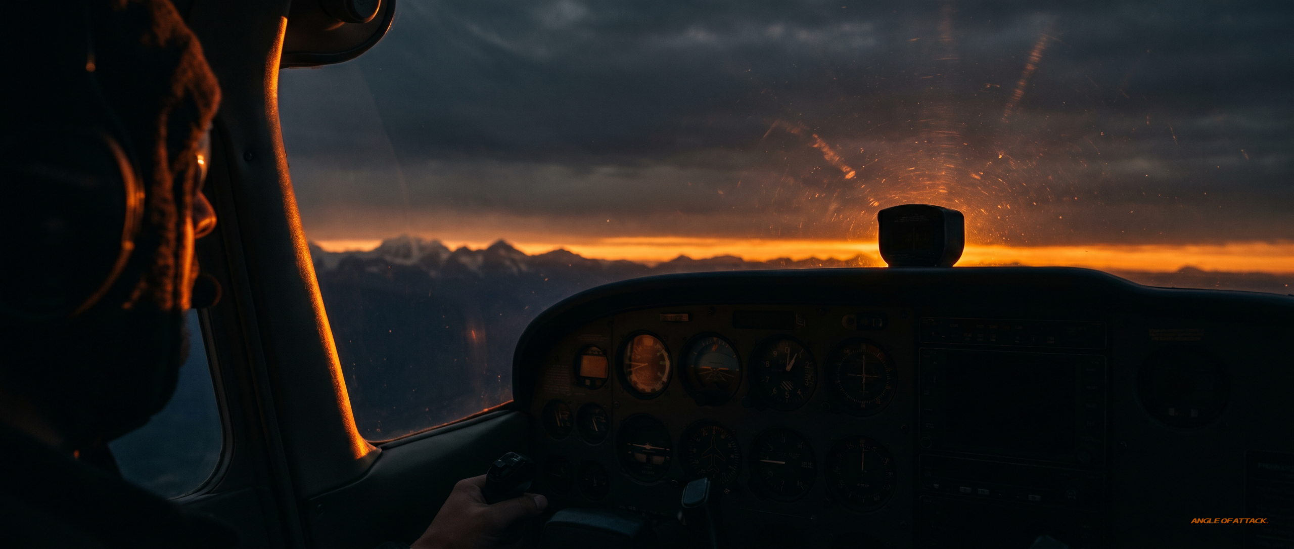 Cessna 172 cockpit at sunset during instrument training — Angle of Attack CFI 15-hour PIC instrument requirement
