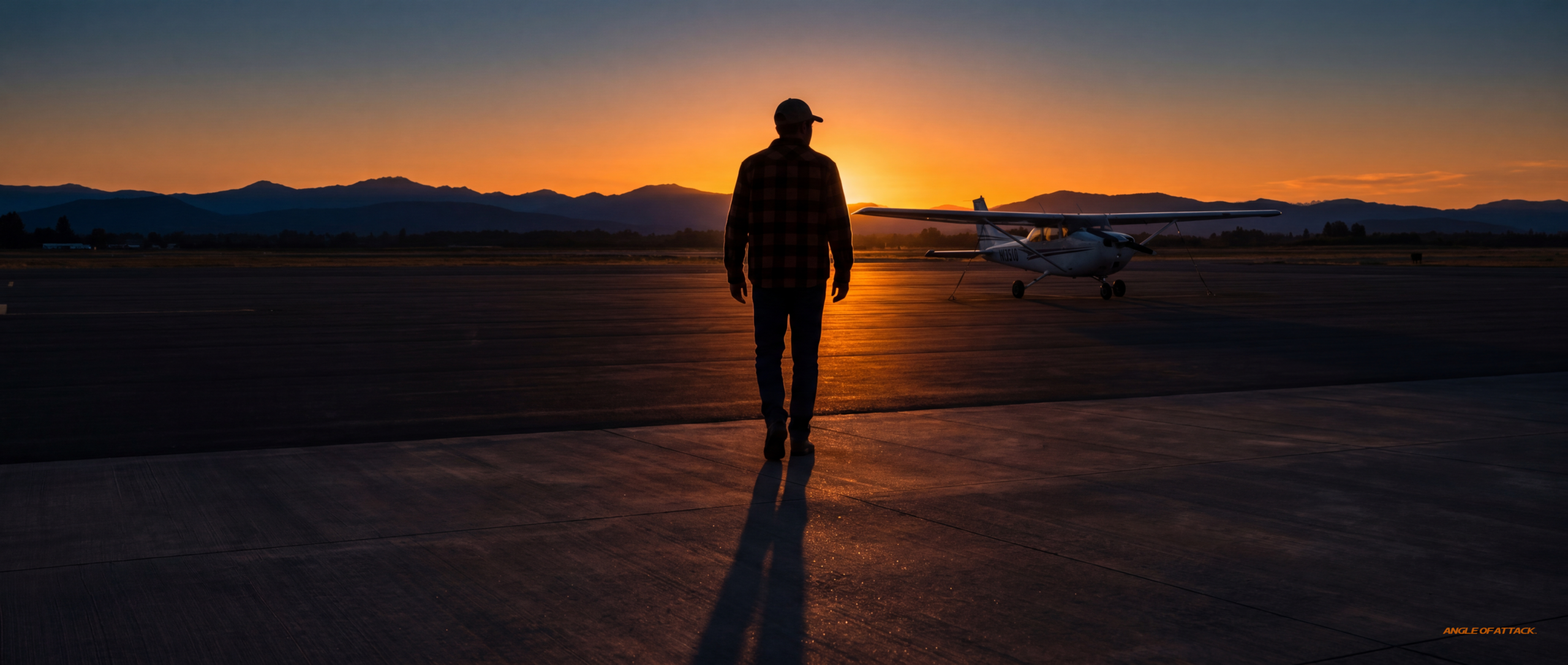 A solo pilot in silhouette on a small regional <a href=