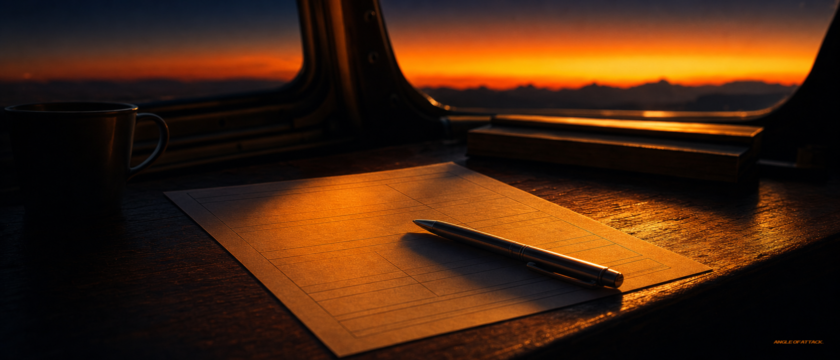 Blank one-page lesson plan template close-up at sunset — Angle of Attack CFI lesson plan defined