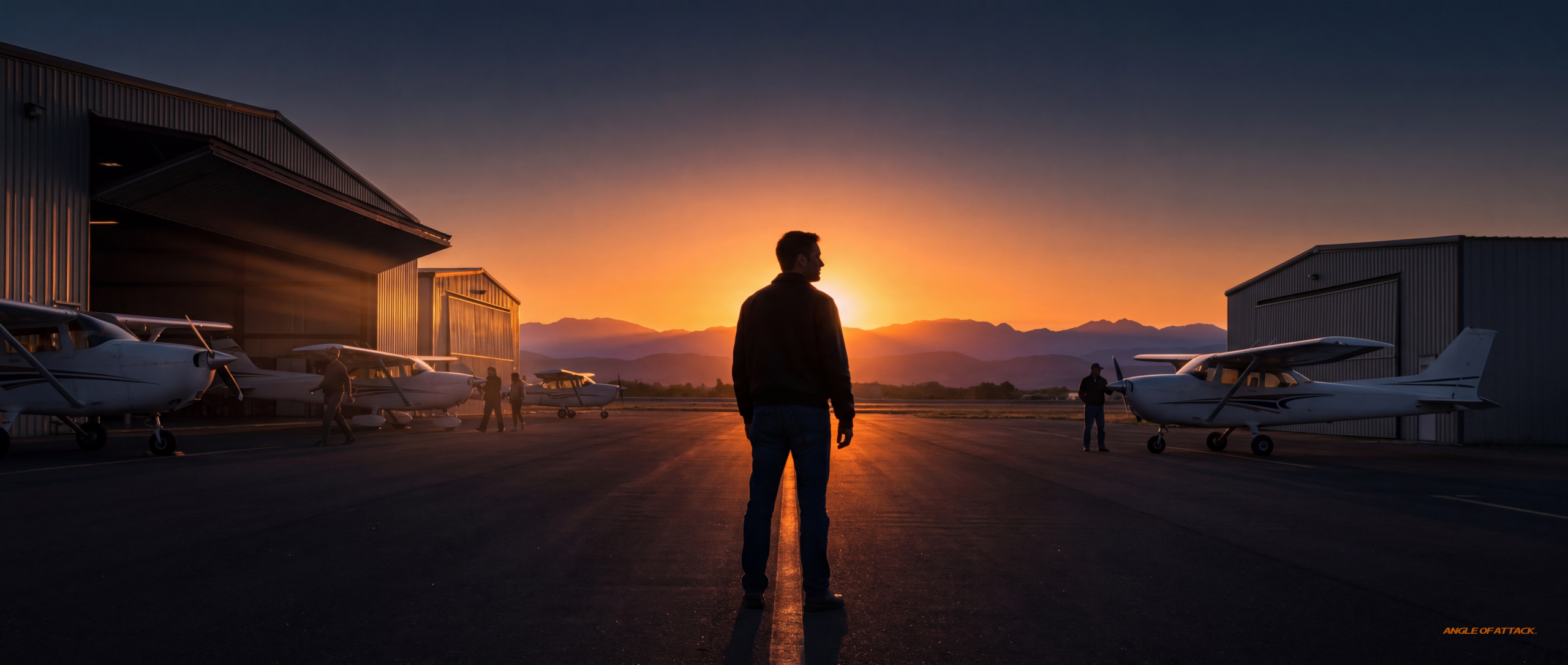 Pilot deciding between flight school and independent at sunset — Angle of Attack independent CFI vs flight school