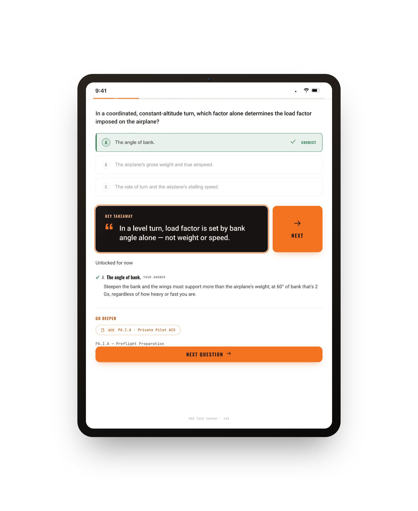A four-layer answer explanation, on an iPad